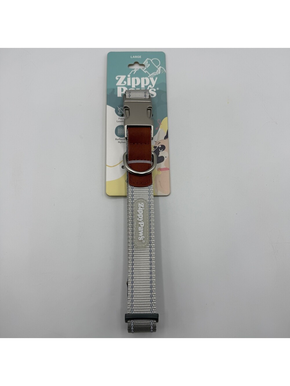 ZippyPaws Nylon Reflective Dog Collar Large Gray 18 to 26 Inches Neck ZPC-C0079